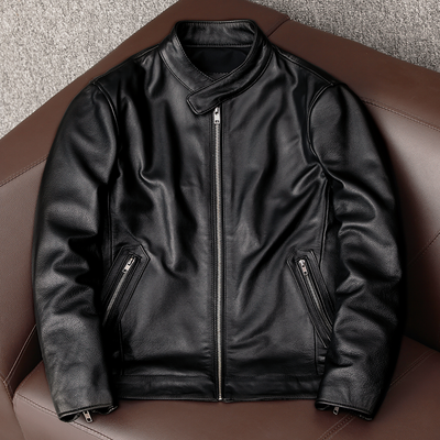 Casual Black Motorcycle Leather Jacket