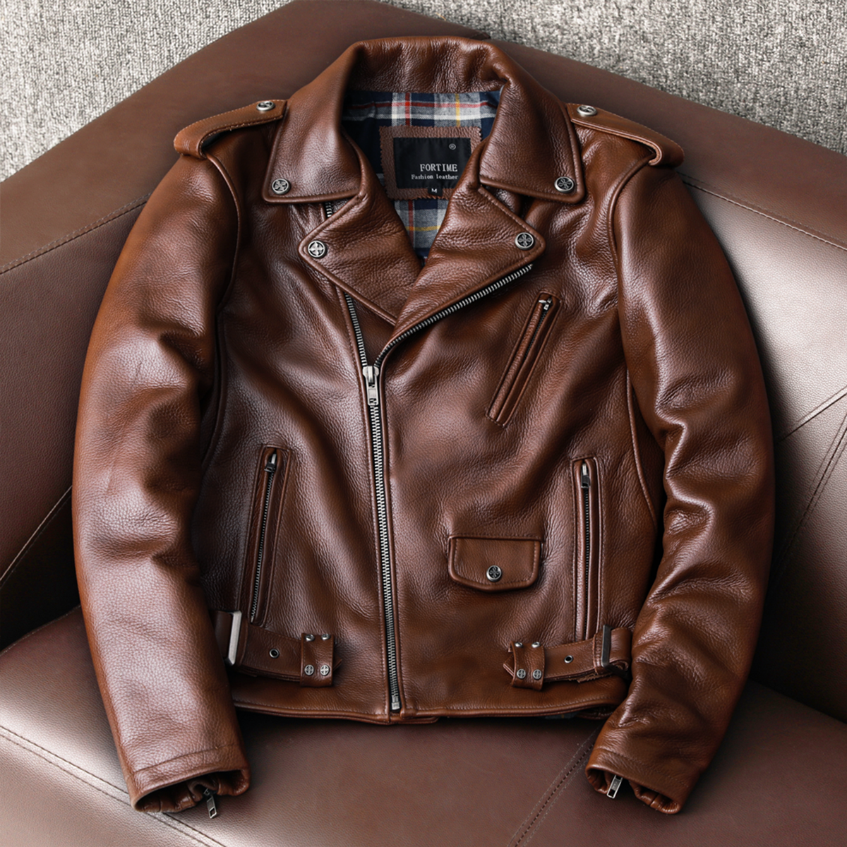 Biker Oil Wax Thick Cowhide Leather Jacket