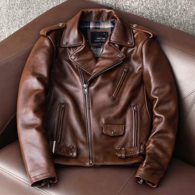 Veste en cuir de vache épais Biker Oil Wax