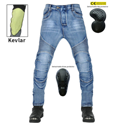 Jean de moto en denim Kevlar pour hommes avec équipement de protection