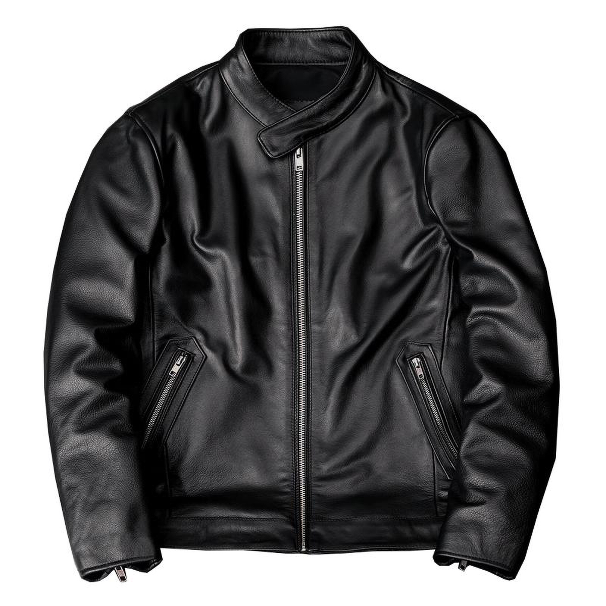 Casual Black Motorcycle Leather Jacket