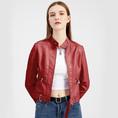 Blouson motard court en cuir pour femme