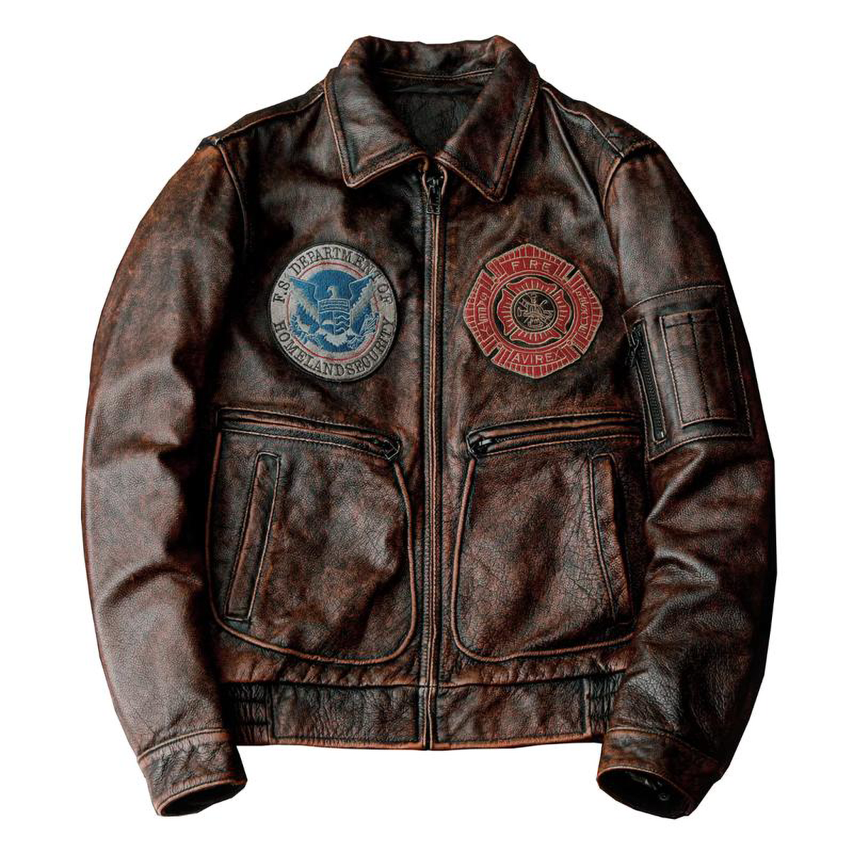 Veste en cuir de moto rétro avec badge Bomber