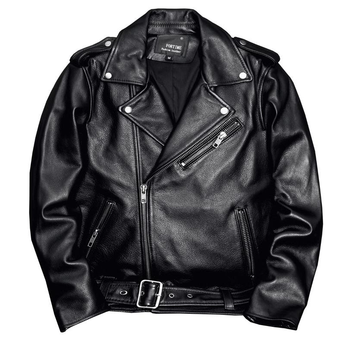 Veste de moto confortable en cuir véritable