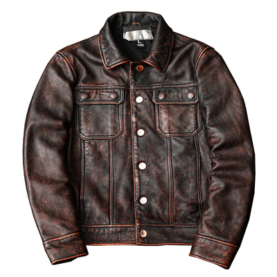 Veste en cuir de moto rétro marron résistant