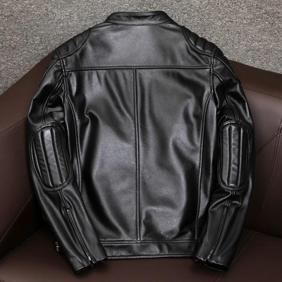 Veste de moto décontractée en cuir véritable