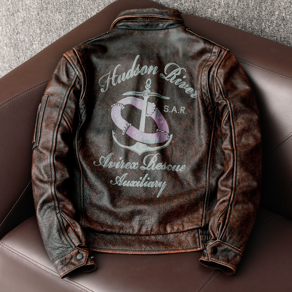 Bomber Badge Retro Motorcycle Leather Jacket