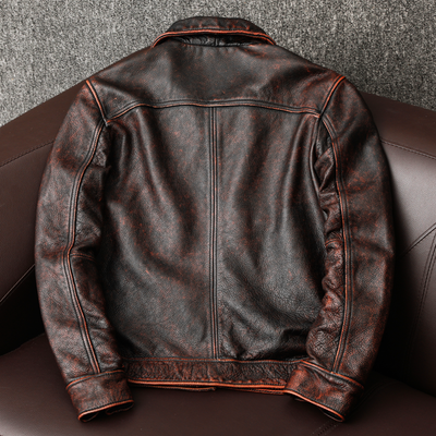 Veste en cuir de moto rétro marron résistant