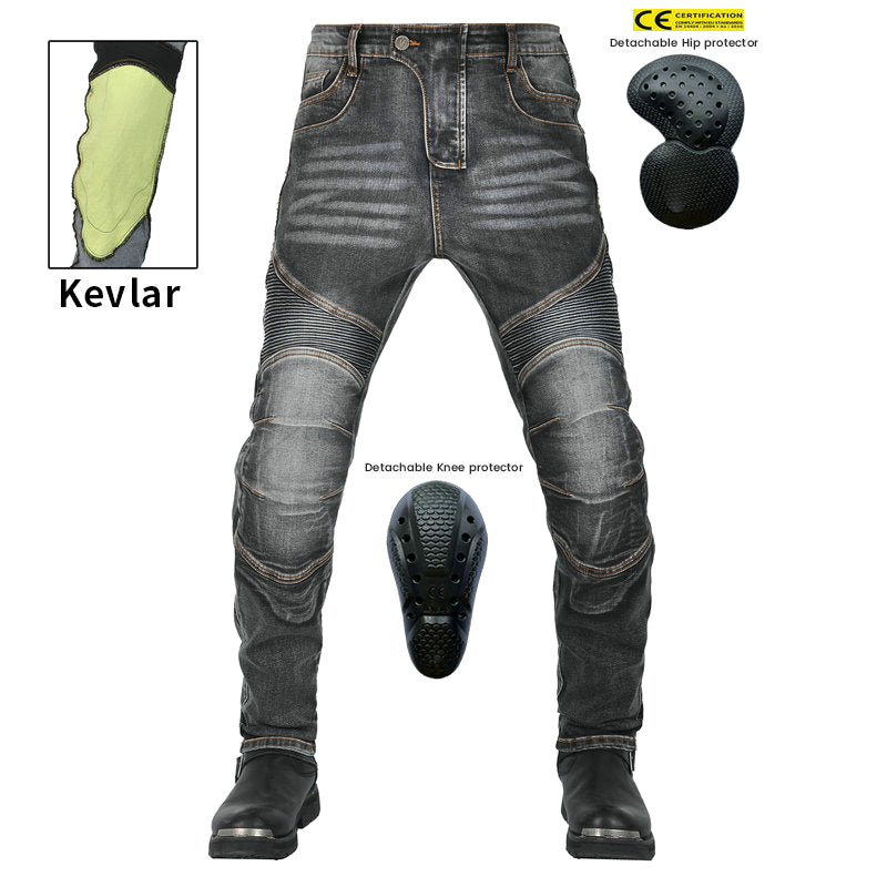 Jean de moto en denim Kevlar pour hommes avec équipement de protection