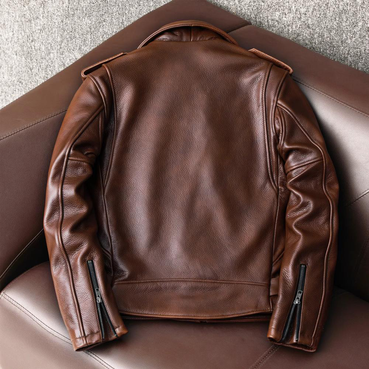 Biker Oil Wax Thick Cowhide Leather Jacket