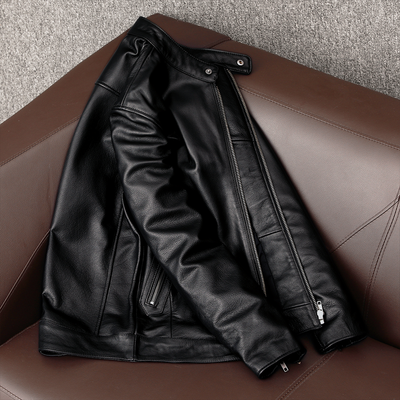 Casual Black Motorcycle Leather Jacket