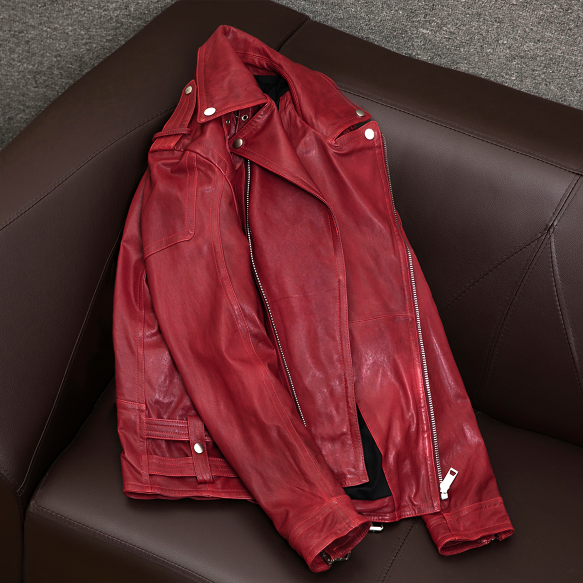 Veste en cuir de moto en peau de mouton Claret