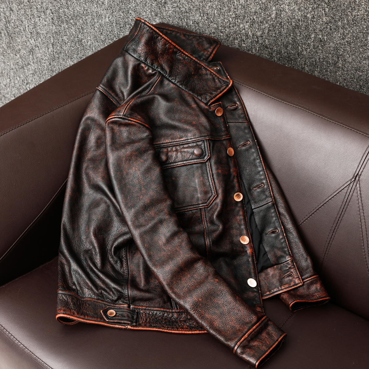 Tough Brown Retro Motorcycle Leather Jacket