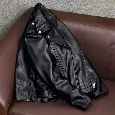 Veste de moto confortable en cuir véritable