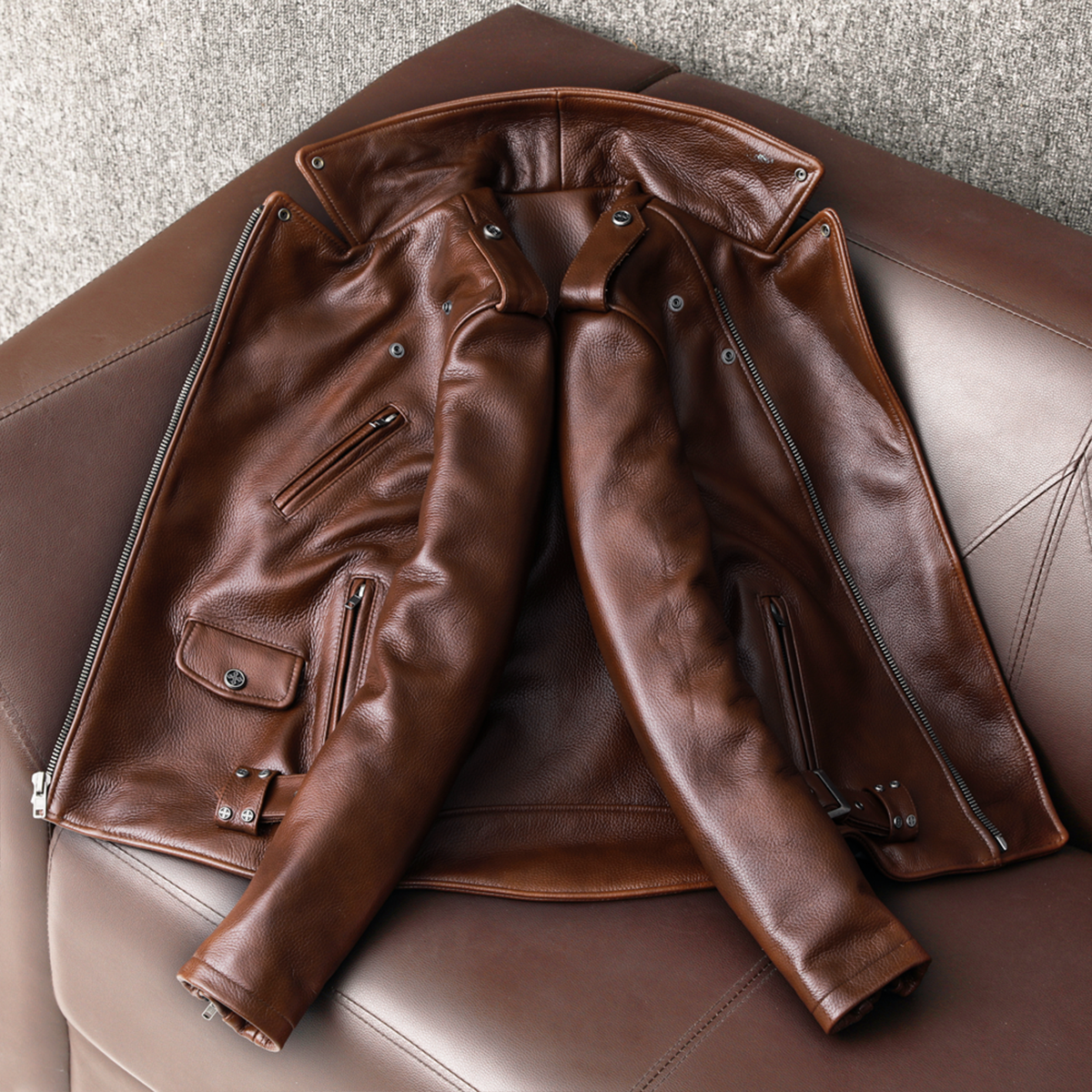 Biker Oil Wax Thick Cowhide Leather Jacket