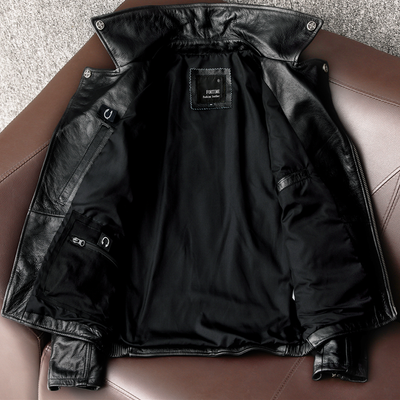 Men's Heavy Black Biker Motorcycle Leather Jacket