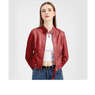 Blouson motard court en cuir pour femme