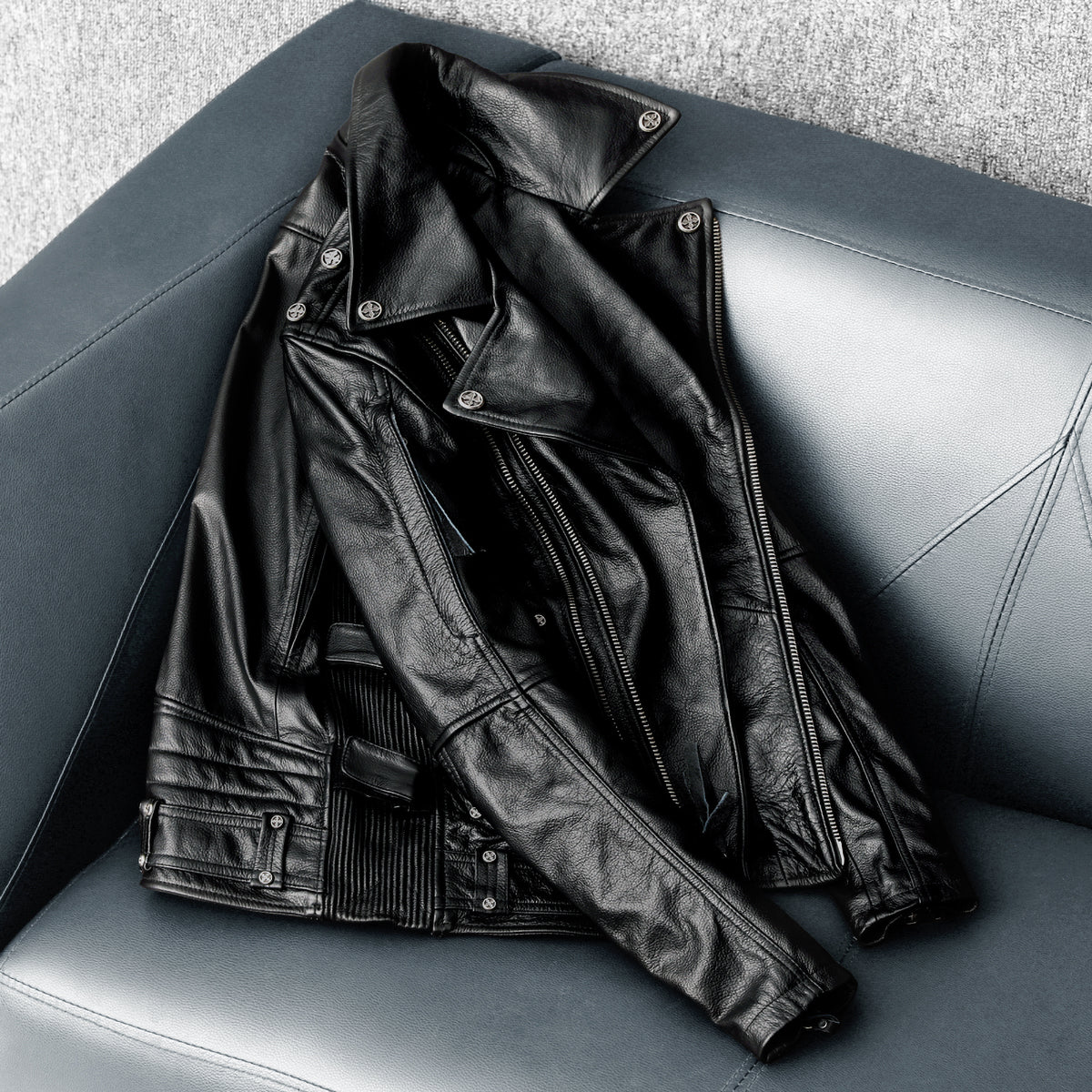 Men's Heavy Black Biker Motorcycle Leather Jacket