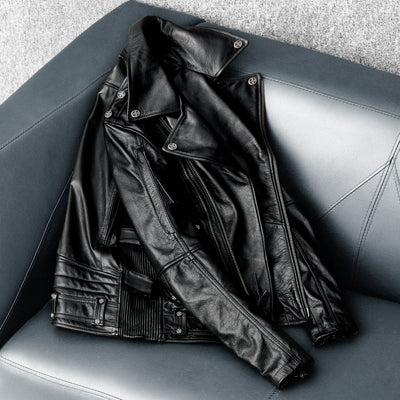 Men's Heavy Black Biker Motorcycle Leather Jacket