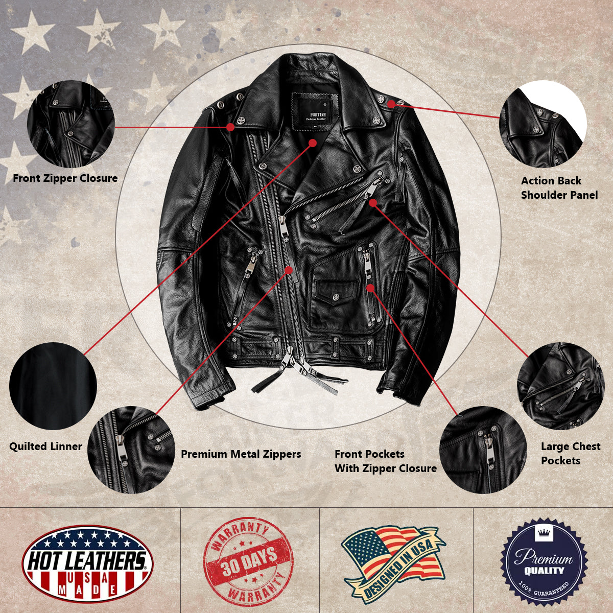 Men's Heavy Black Biker Motorcycle Leather Jacket