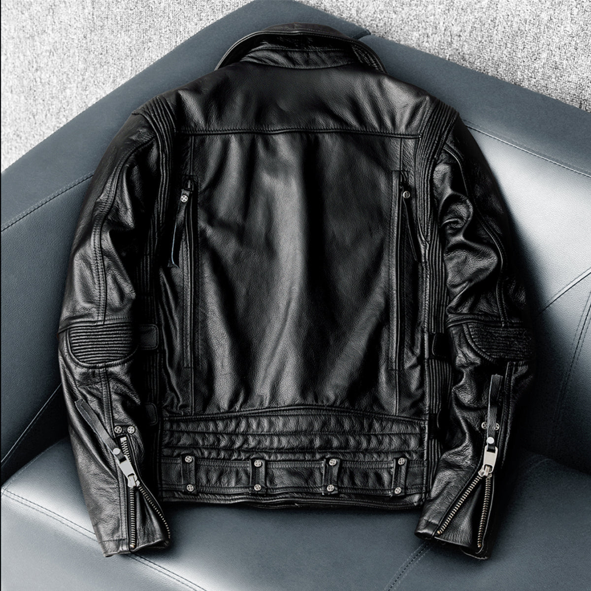 Men's Heavy Black Biker Motorcycle Leather Jacket