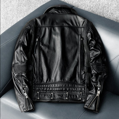 Men's Heavy Black Biker Motorcycle Leather Jacket