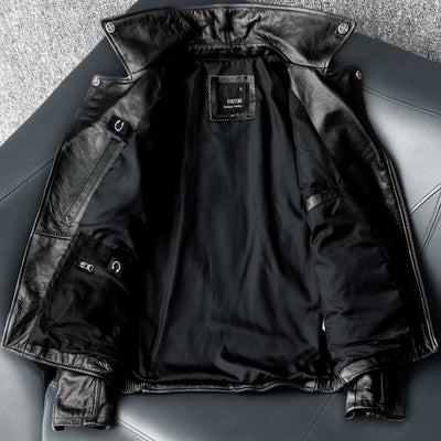 Men's Heavy Black Biker Motorcycle Leather Jacket