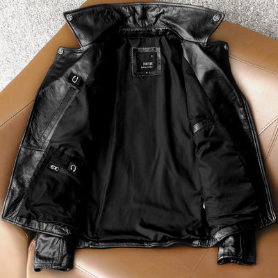 Veste de moto en cuir noir épais pour homme