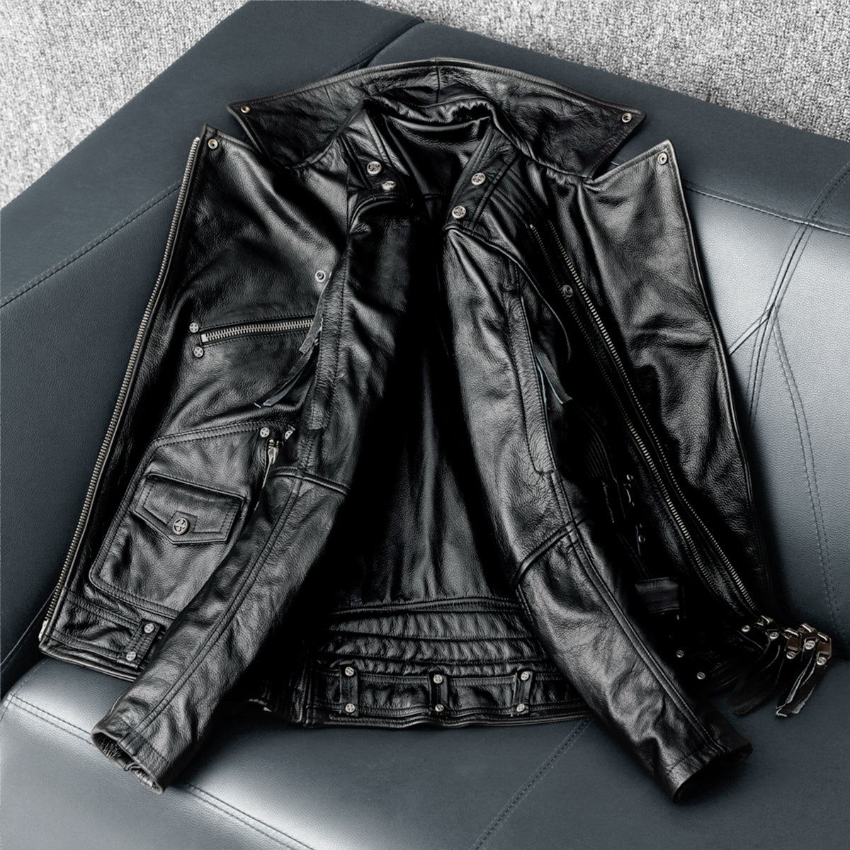 Men's Heavy Black Biker Motorcycle Leather Jacket