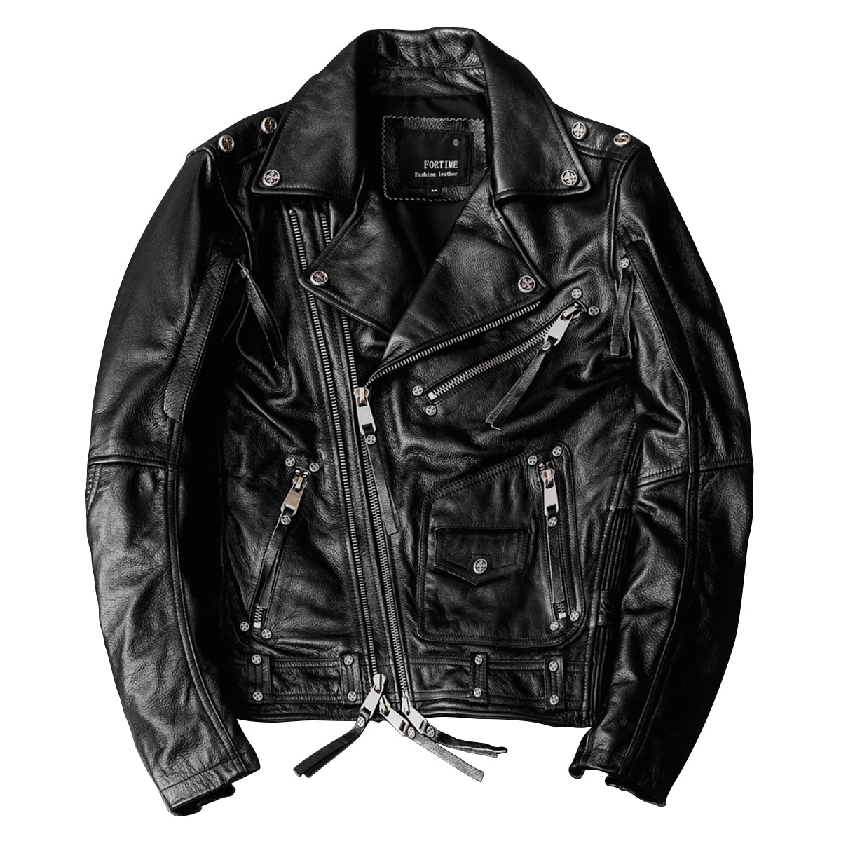 Veste de moto en cuir noir épais pour homme
