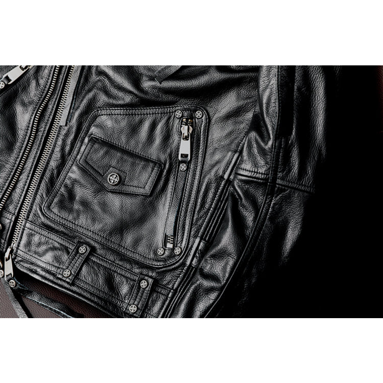 Men's Heavy Black Biker Motorcycle Leather Jacket