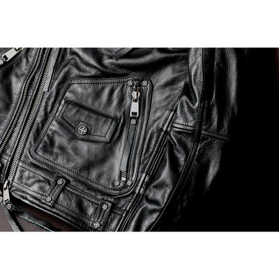 Men's Heavy Black Biker Motorcycle Leather Jacket