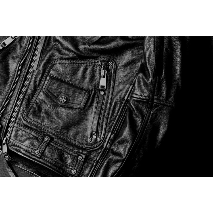 Veste de moto en cuir noir épais pour homme