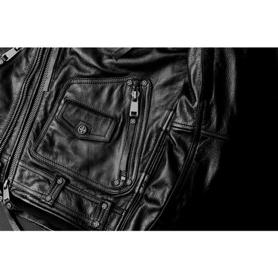 Veste de moto en cuir noir épais pour homme