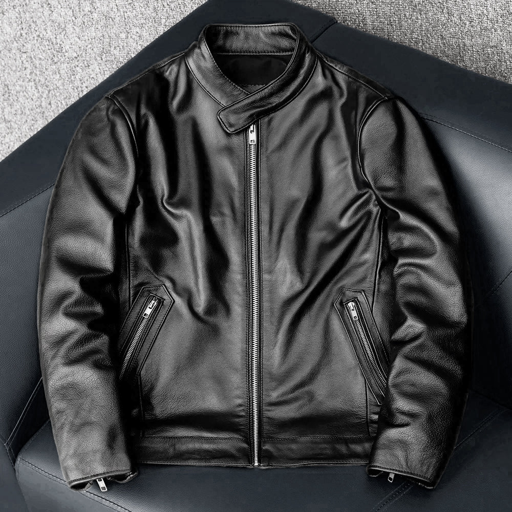 Casual Black Motorcycle Leather Jacket