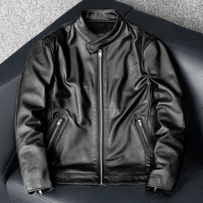 Casual Black Motorcycle Leather Jacket