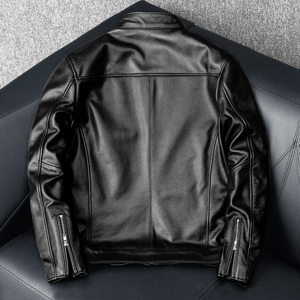 Casual Black Motorcycle Leather Jacket