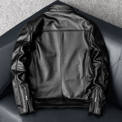 Casual Black Motorcycle Leather Jacket