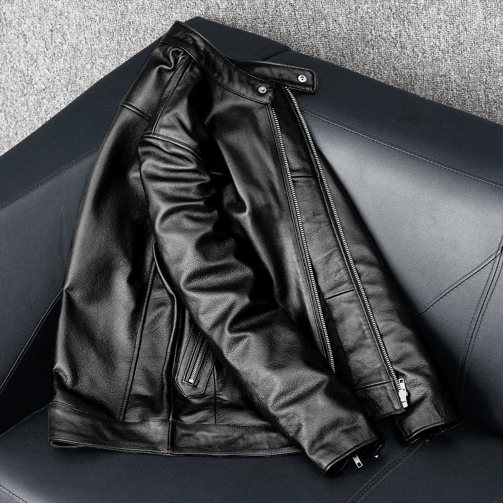 Casual Black Motorcycle Leather Jacket