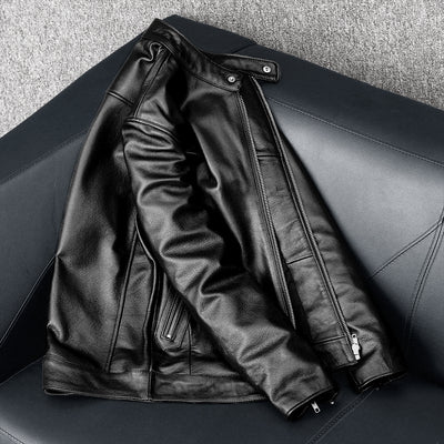 Casual Black Motorcycle Leather Jacket