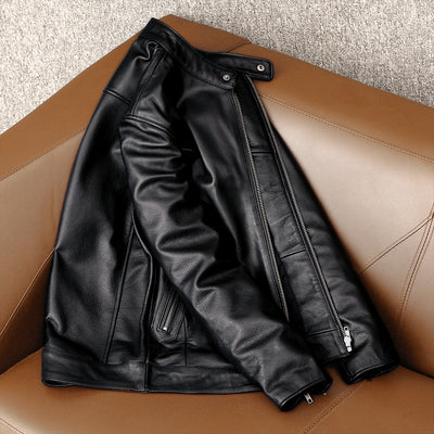 Veste en cuir de moto noire décontractée