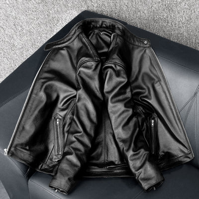 Casual Black Motorcycle Leather Jacket
