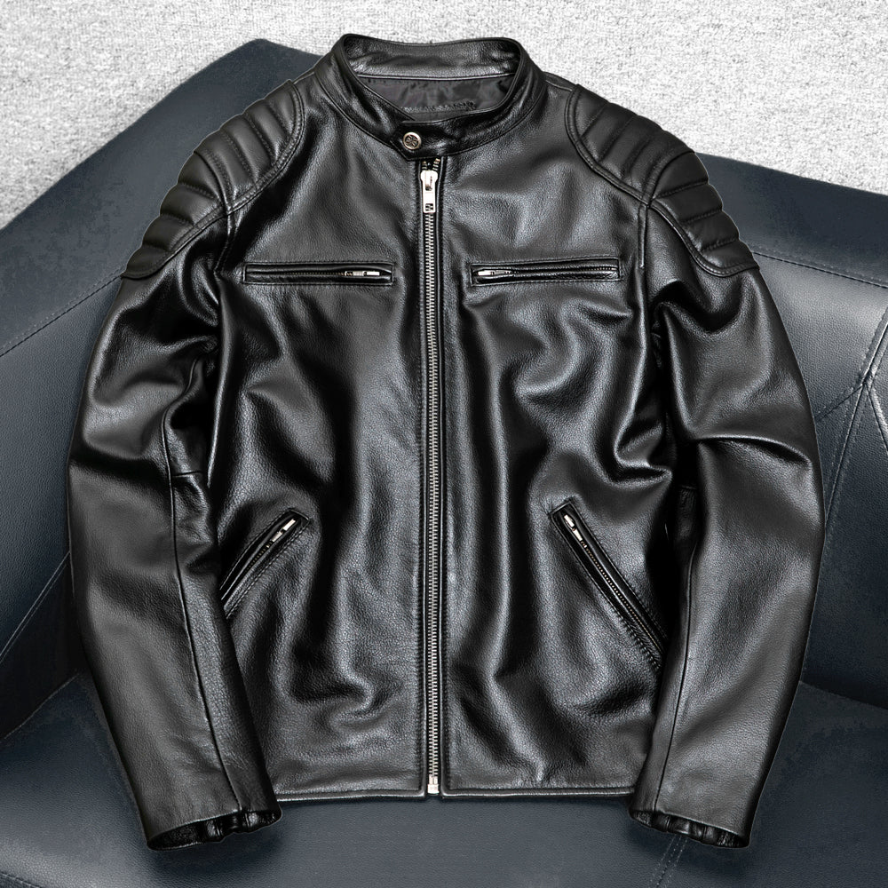 Veste de moto décontractée en cuir véritable