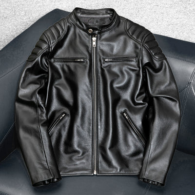 Veste de moto décontractée en cuir véritable