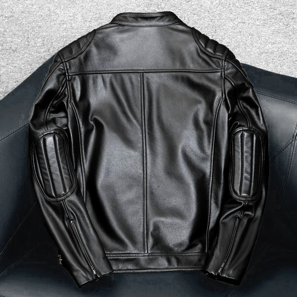 Veste de moto décontractée en cuir véritable