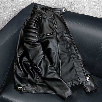 Veste de moto décontractée en cuir véritable