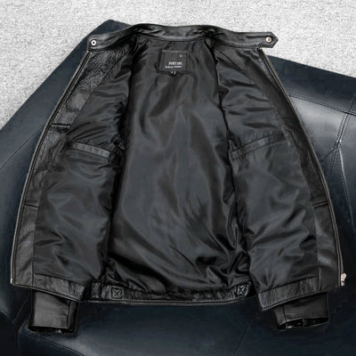 Veste de moto décontractée en cuir véritable