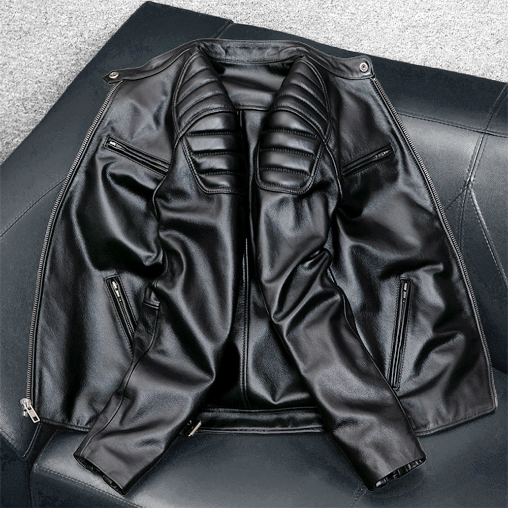Veste de moto décontractée en cuir véritable