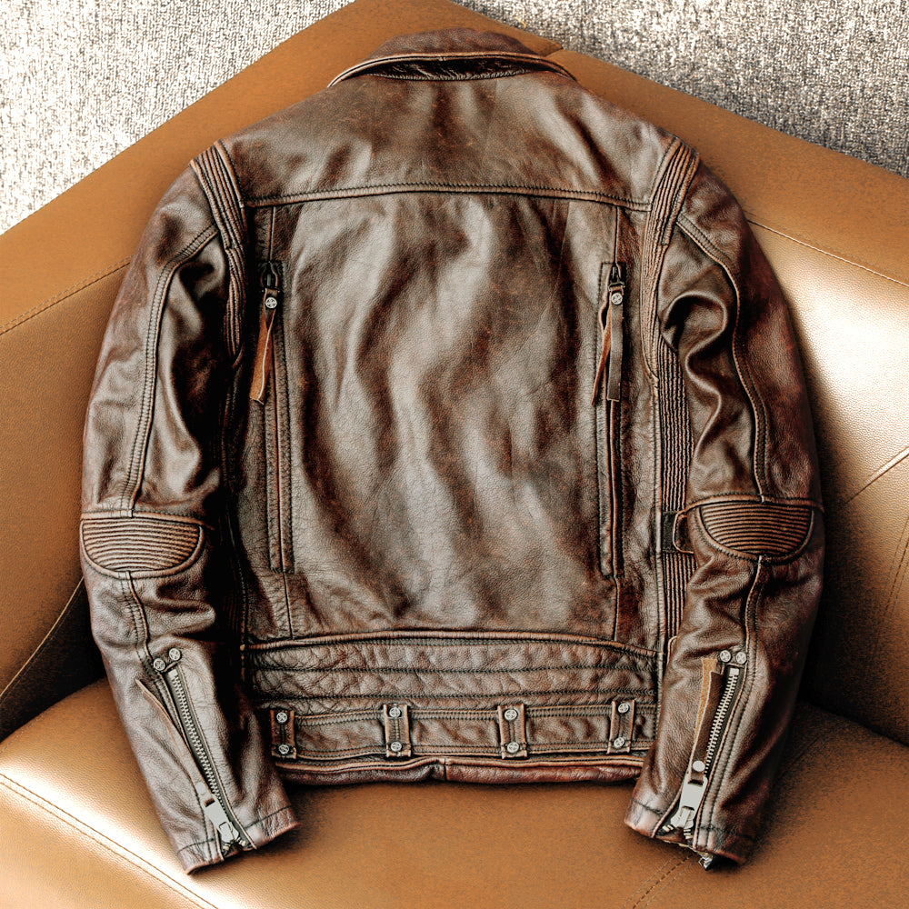 Nostalgic Retro Motorcycle Genuine Leather Jacket