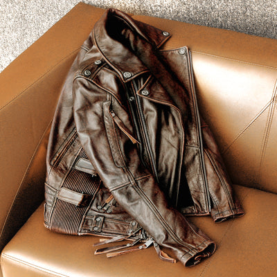 Nostalgic Retro Motorcycle Genuine Leather Jacket